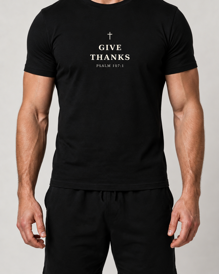 Give Thanks — Men's Thanksgiving Tee — Black