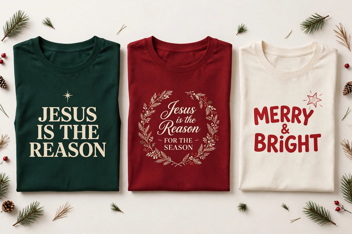 Merry & Bright — Youth Christmas Tee concept art
