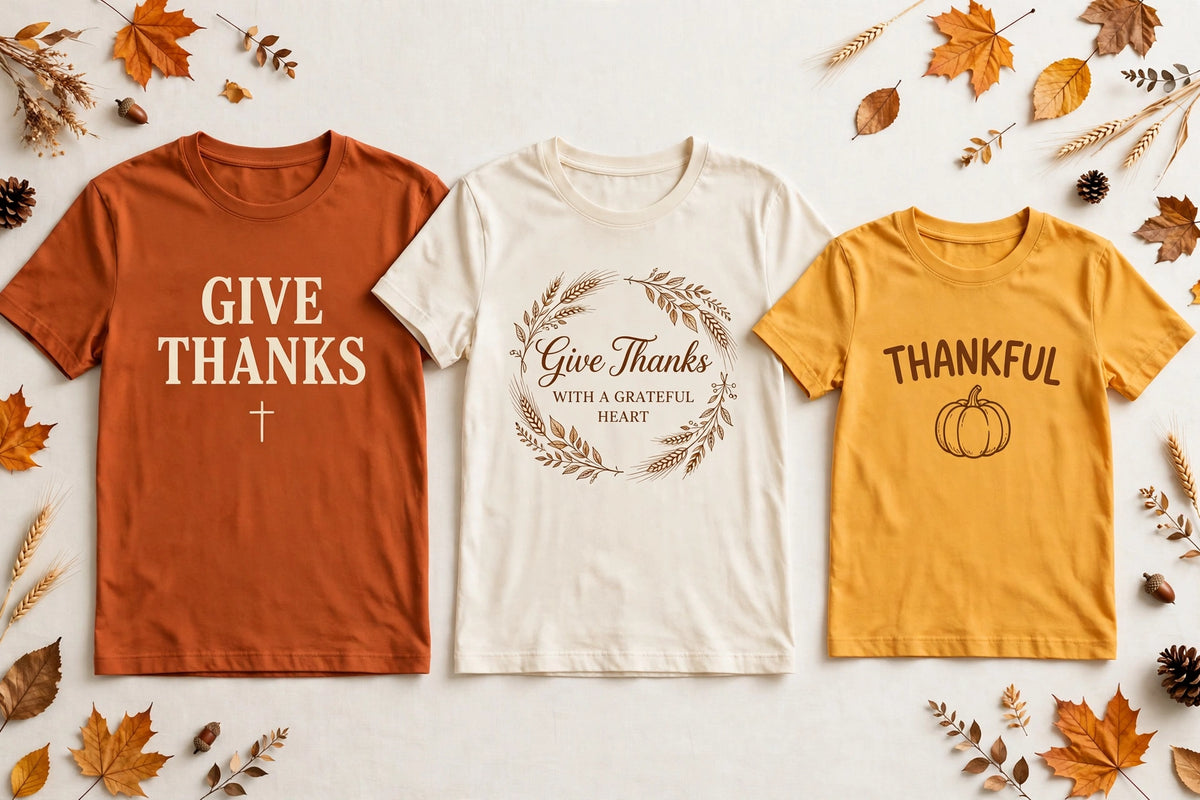 Give Thanks Thanksgiving family set — men's, women's and youth tees