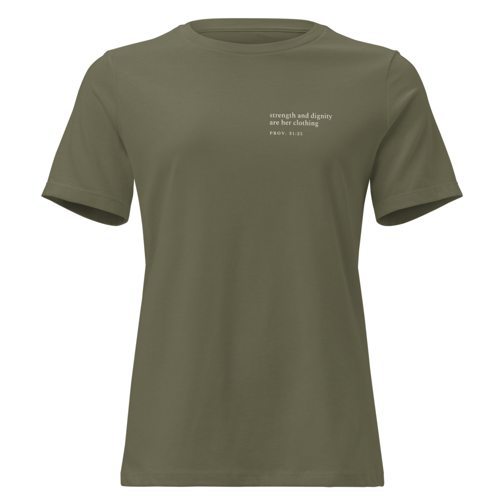 Strength & Dignity — Proverbs 31:25 Faith Tee — Military Green